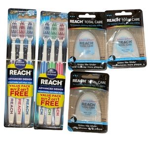 REACH Soft Toothbrush (2 pack) & Total Care Mint Floss (3 pack).